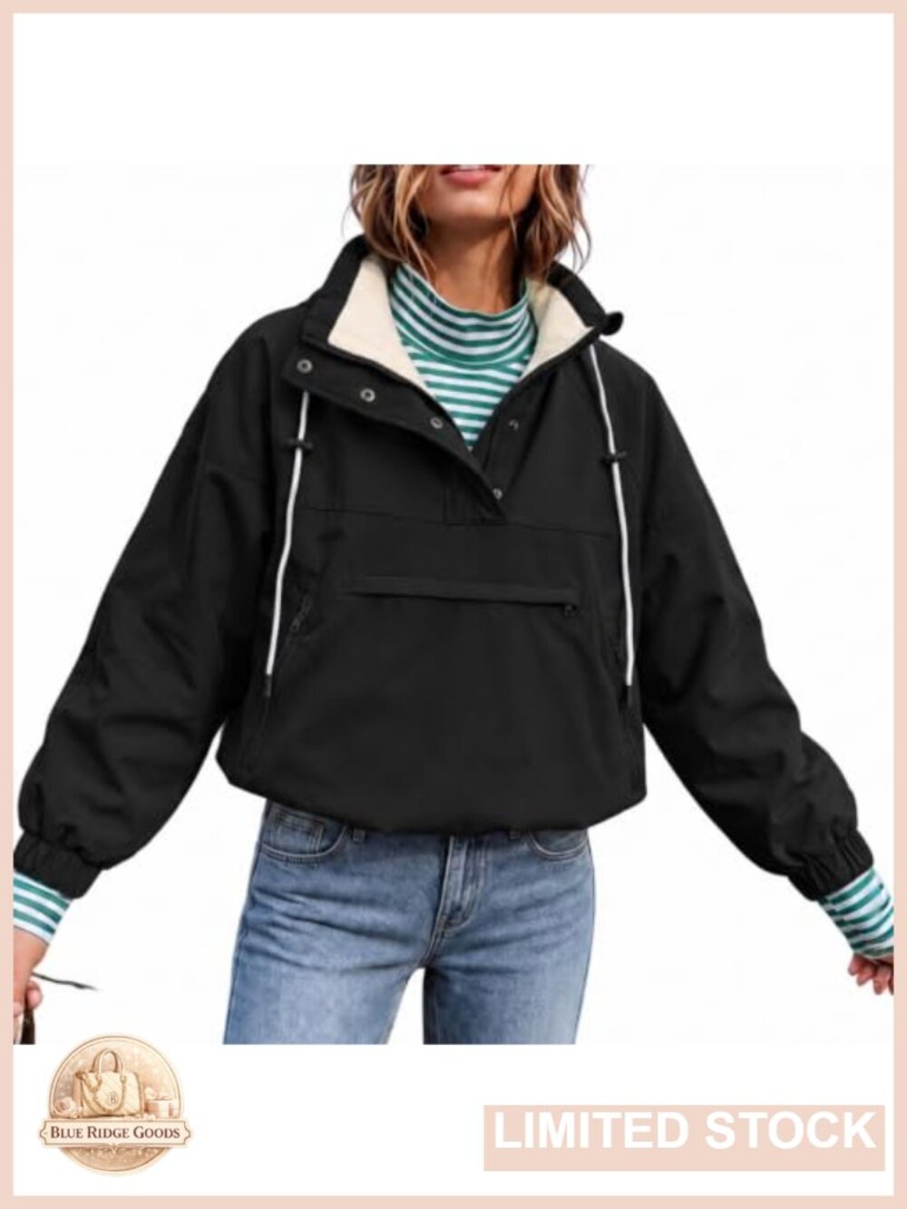Fleece Lined Half Zip Pullover Jacket Windproof Active Outerwear